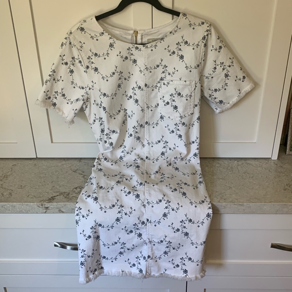 Denim Dress with navy blue floral print